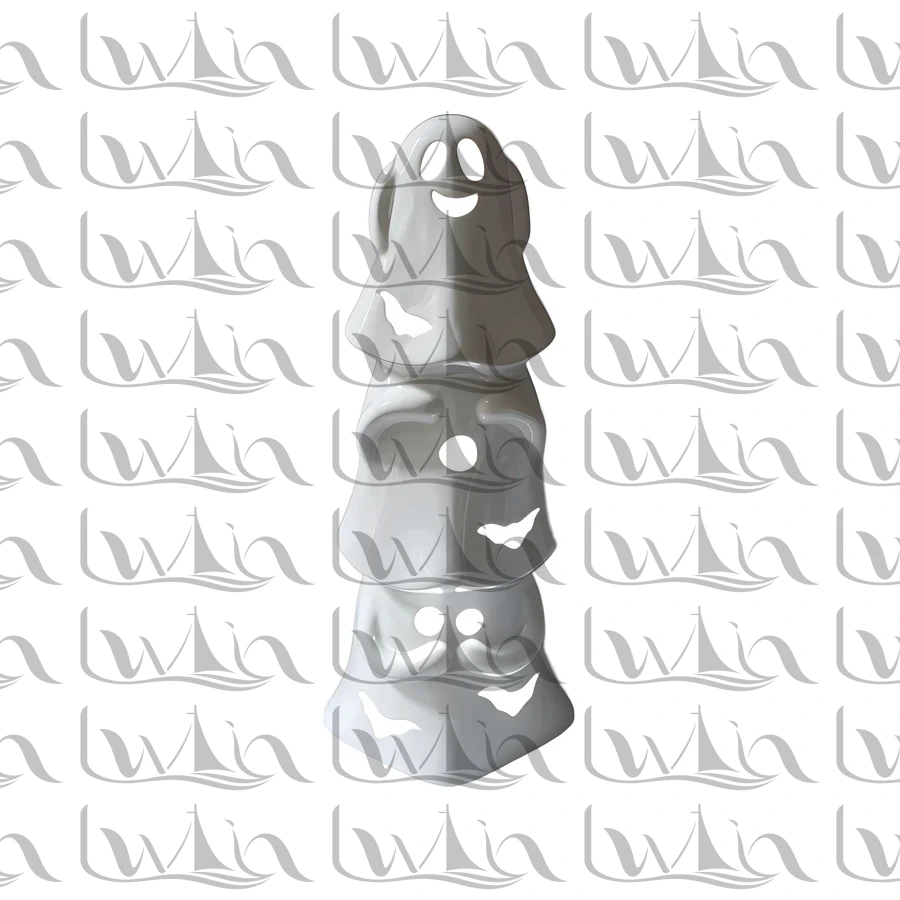 White Halloween Stacked Ghost Ceramic Lantern · SYT-736