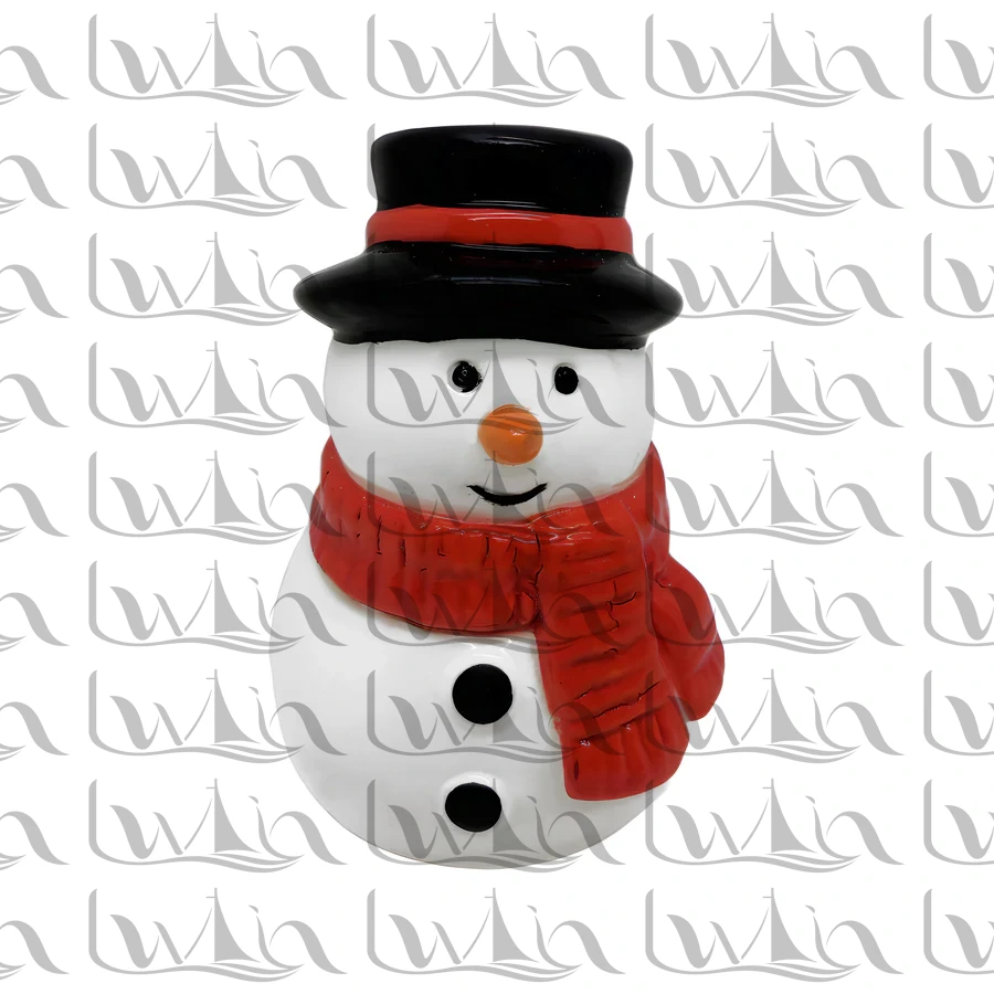 Red Christmas Snowman Ceramic Figurine
