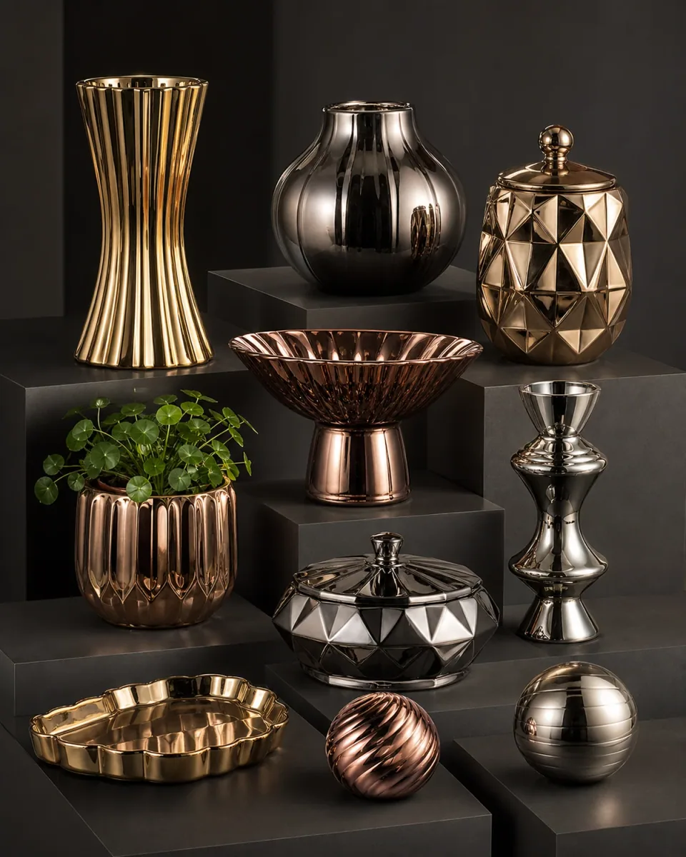 Electroplated and hand-painted ceramic collection