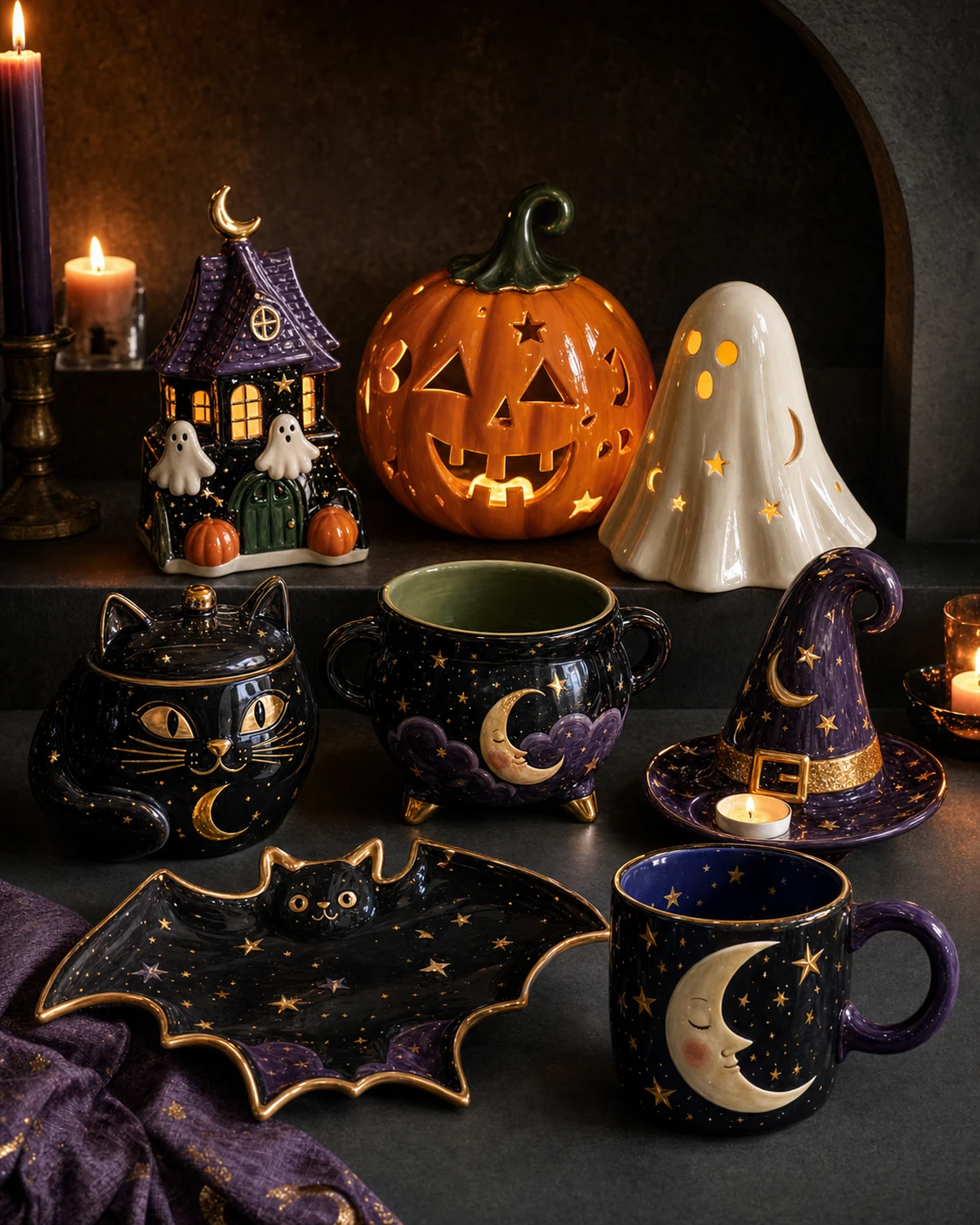Hand-painted Halloween ceramic collection