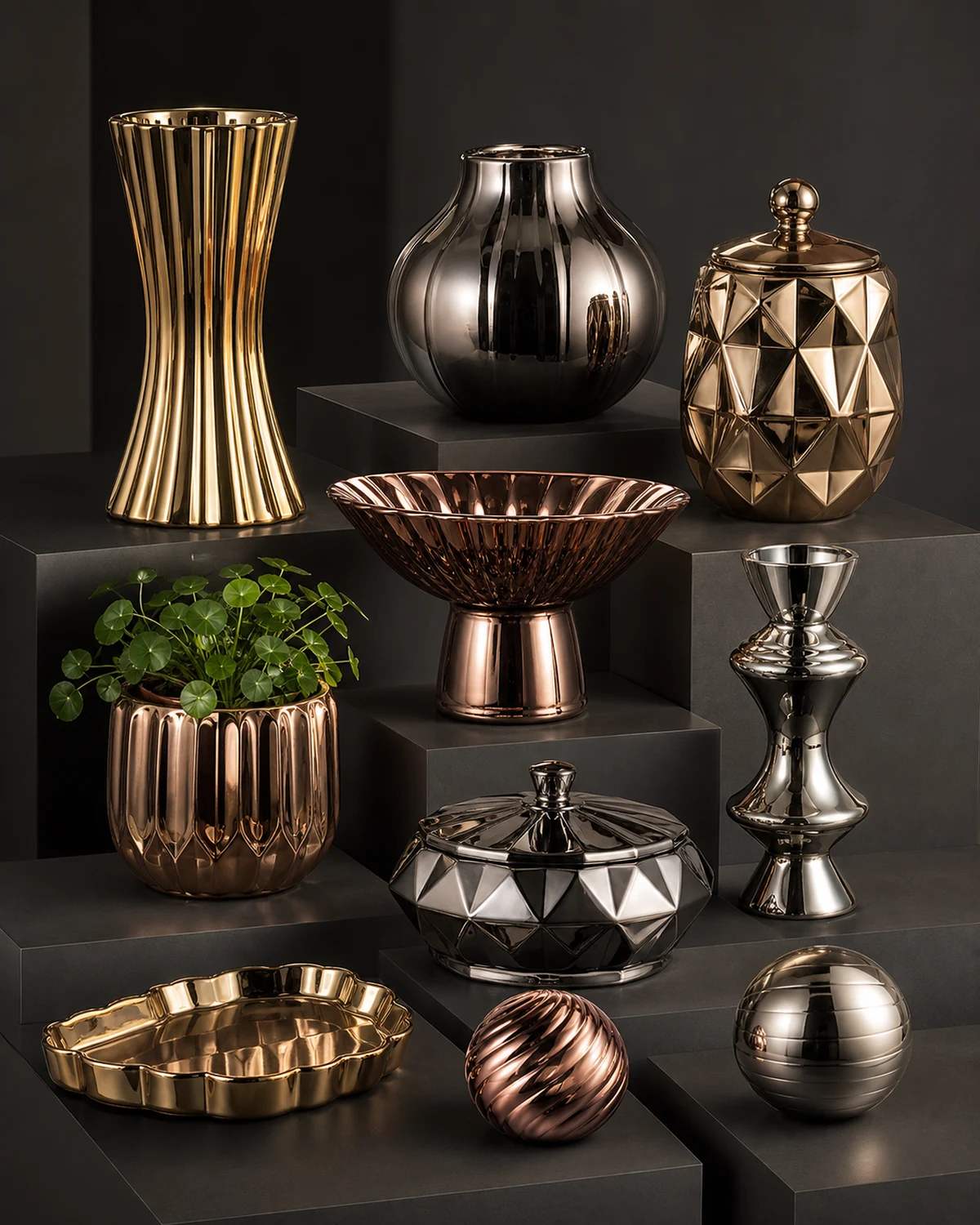 Electroplated and hand-painted ceramic collection