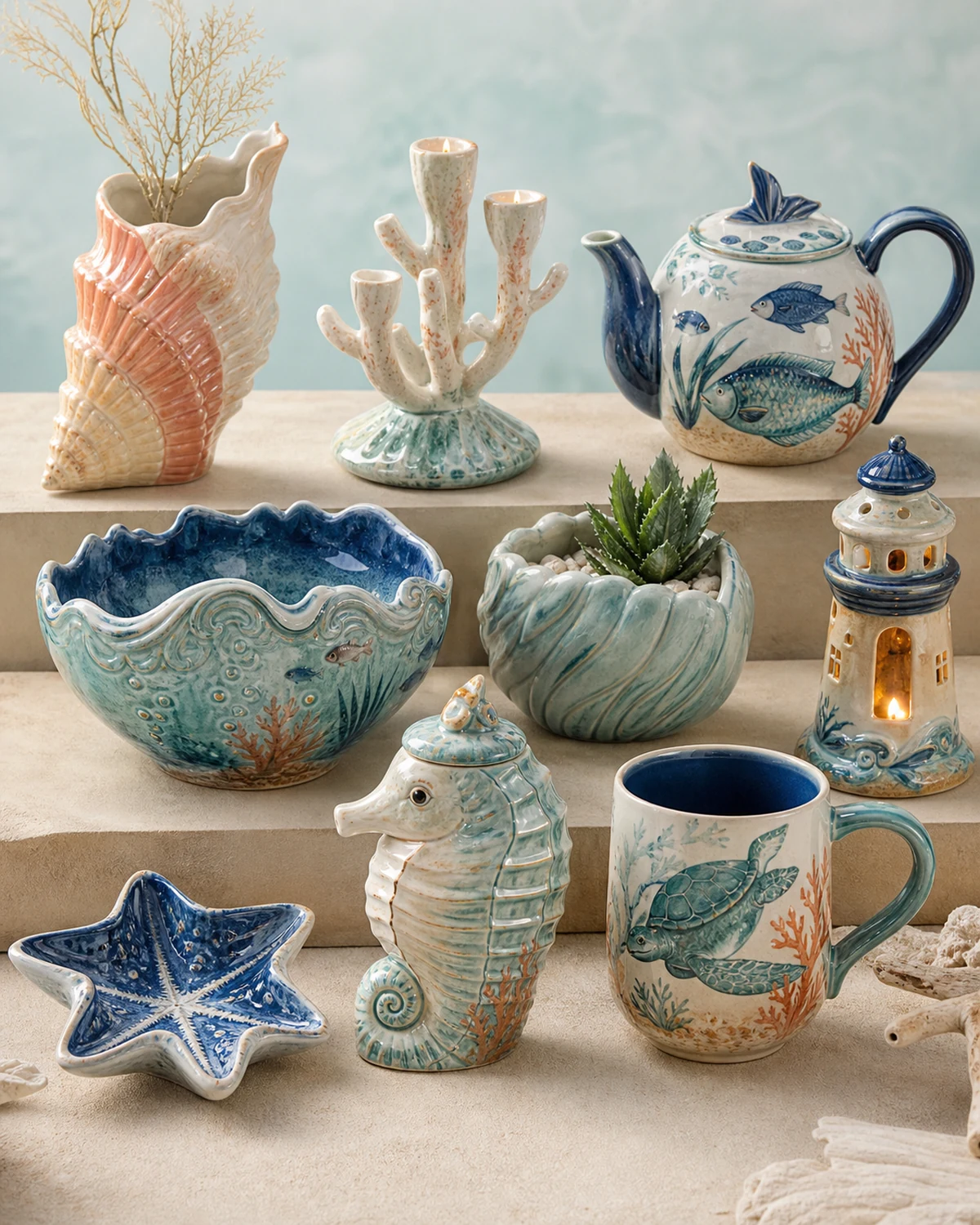 Hand-painted ocean ceramic collection