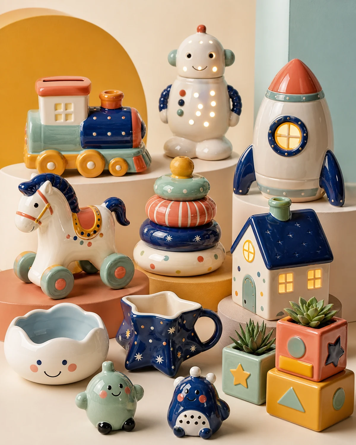Hand-painted ceramic toy collection