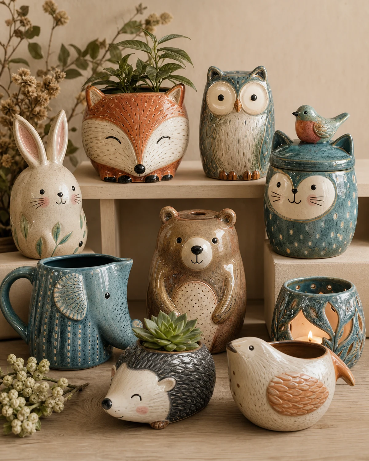 Hand-painted animal ceramic collection